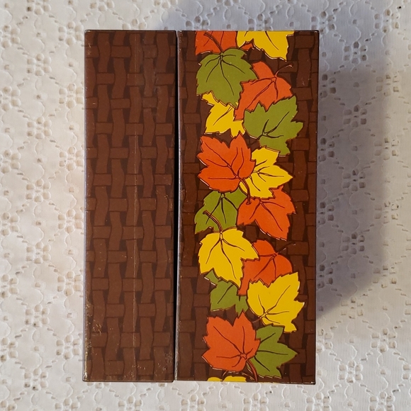 VTG Recipe Tin Rustic Farmhouse Fall Decor Leaf Orange Brown Yellow - Picture 1 of 15